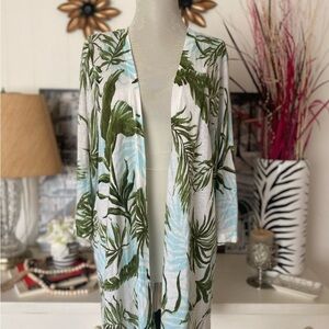 Roz & Ali Dressbarn Lightweight Tropical Leaf Cardigan Thin Knit Womens 2X Beach